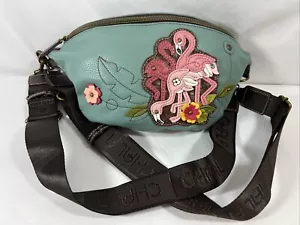 New Chala Pink Flamingo Teal Brown & Fanny Pack Pouch Purse Double Straps RFID - Picture 1 of 6