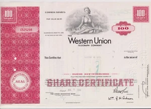 Western Union Telegraph Company Aktienzertifikat New York - Bild 1 von 1
