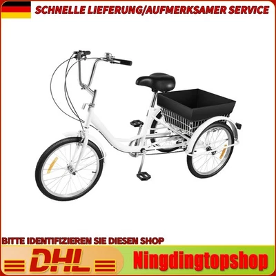 20 Zoll Dreirad für Erwachsene 8 Gang Lastenfahrrad Seniorenrad Mit Einkaufskorb - Bild 1 von 4