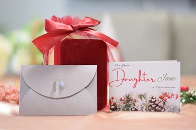 Empty Jewellery Box with a Personalised Mini Christmas Card in an Organza Bag - Image 1 of 4