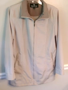 Vintage Braefair Beige Polyester Full Zip Shoulder Pads Zip Pockets Size M EUC - Picture 1 of 6