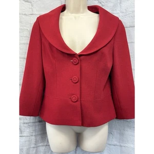 Blazer Vintage Laura Ashley Rojo Brillante Mezcla Lana Talla 14 ¡Se Ajusta! 2 Cuello Peter Pan - Imagen 1 de 10