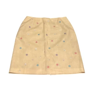 Talbots Embroidered Linen Cotton Floral Yellow Skirt Women's Size 10 A-Line Mini - Picture 1 of 5