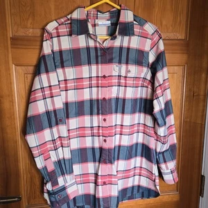 Columbia großes kariertes rosa geknöpftes Damenhemd mit Netztasche hinten Krankenschwester - Bild 1 von 9