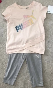 PUMA 2 Piece Gray Legging & Pink Shirt Set - Girl's Size 5 NEW - Picture 1 of 5