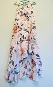 Calvin Klein Maxikleid Chiffon Print V-Ausschnitt Blush Pink Floral | Größe 2 - Bild 1 von 14