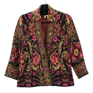 Moth Anthropologie Payton Jacquard Sweater Jacket Cardigan Size XS Black Gold - Picture 1 of 5