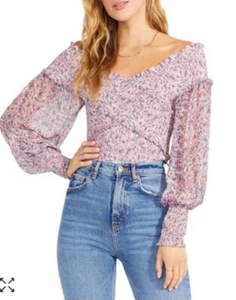 BB Dakota Steve Madden Smocked Long Sleeve Top Size Small - Picture 1 of 14