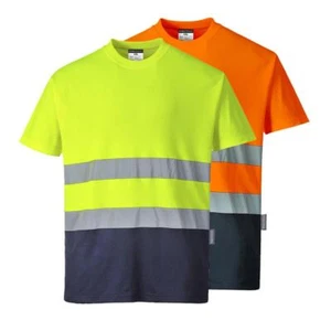 PORTWEST Hi-Vis Cotton Comfort Contrast T-Shirt S/S S173 - Picture 1 of 3