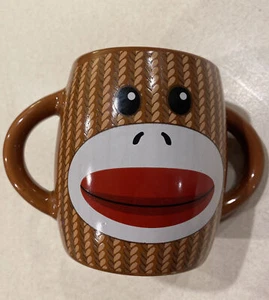Galerie Double Sided Double Handle Sock Monkey 8 oz Ceramic Coffee/Tea Cup/Mug - Picture 1 of 5
