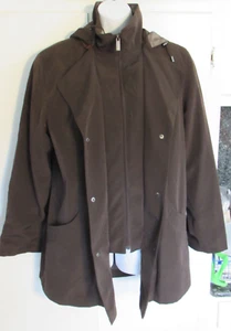 Gallery Raincoat with Removable Hood No Liner Brown Women's Size M Zipper Snap - Picture 1 of 10