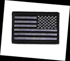 IRON-ON United States US flag 3"x2" stars right black silver gray patch police - Picture 1 of 1