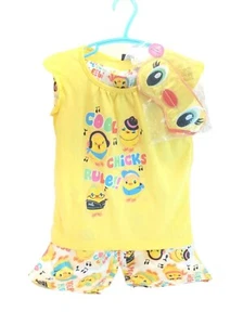 Joe Boxer Yellow Cool Chicks Rule Silk Feel Mask Pajama Set Child Small 6/6X - Picture 1 of 12