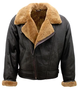 Men’s Aviator Cross Zip Ginger Shearling Sheepskin Brown Leather Jacket - Picture 1 of 9
