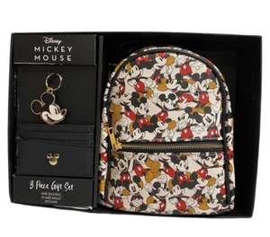 DISNEY Mickey Mouse Mini Backpack 3 Piece Gift Set  Keychain & Card Wallet/ NEW! - Picture 1 of 4