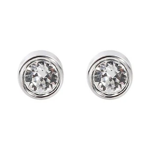 Argento Sterling 8mm Trasparente Cz Rotondo Lunetta Rubover Unisex Orecchini - Foto 1 di 8
