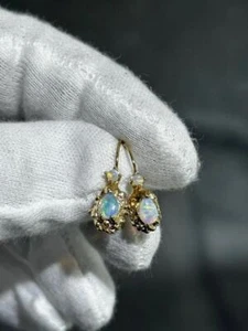 Pendientes de palanca hechos a mano de oro amarillo de 14 K vintage con diseño de halo 2,9 Gr - Imagen 1 de 10