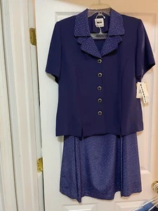 Leslie Fay 14 neu mit Etikett 2-teilig blau lila kurzärmeliger Bluserock mit elastischer Taille - Bild 1 von 11