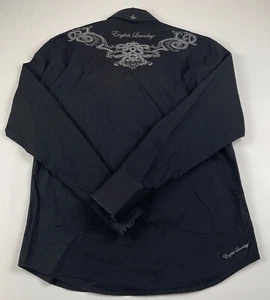 Camisa negra bordada con botones English Laundry Christopher Wicks talla mediana - Imagen 1 de 13