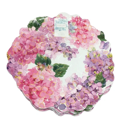 x4 Shabby Chic MELAMINE Dinner Plate Set Hydrangea Pink Purple Easter Floral NEW - Image 1 of 4