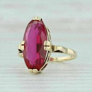 3Ct Marquise Cut Simulated Red Ruby Wedding Ring 14K Yellow Gold Plated Silver