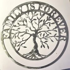Family is Forever Olive Tree Metal Wall Art 30" Polished Steel Silver