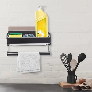 Organizador de fregadero de gancho negro para colgar estante de desagüe soporte de pared - Imagen 1 de 17