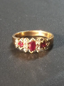 14K Yellow Gold Women’s Ladies Cocktail Band Ring W/red Stones Sz 7 4.57g K119 - Picture 1 of 10