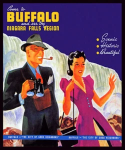 BUFFALO NIAGARA FALLS NEW YORK CANADA TRAVEL TOURISM USA VINTAGE POSTER REPRO - Picture 1 of 3