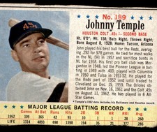 1963 Post Cereal #189 Johnny Temple VGEX-B107R12