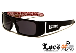 LOCS Authentic Gangster Cholo Flat Top Black Sunglasses Blood RED BANDANA Shades - Picture 1 of 2