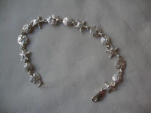 VINTAGE 3D MUSCHELN MIT DIAMANTSCHNITTEN STERLINGSILBER GESTEMPELT 925 TENNISARMBAND - Bild 1 von 10
