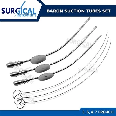 SURGINSTRUMENTS 3 Pcs Baron Suction Tube# 3, 5, 7 Diagnostic ENT Surgical Stainless German Grade