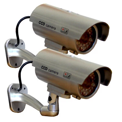 2x Dummy Security Camera Fake Waterproof LED Light Home Surveillance Outdoor  - Image 1 of 4