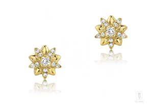 14K Gold 1.5 Gms. Flower Diamond Stud Earrings - Ideal Mother's Day Gift - Picture 1 of 5