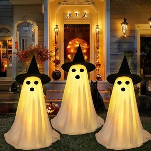 3 Packs Halloween Decorations Outdoor, Light up Spooky Ghost with Witch Hat for - Picture 1 of 12