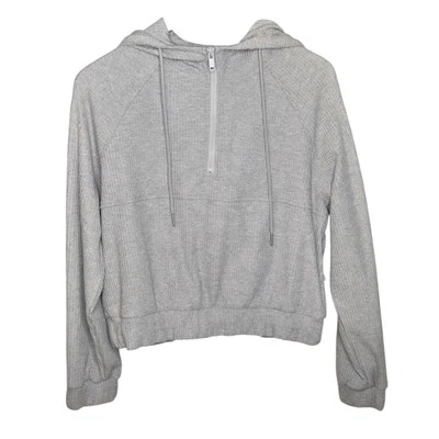 Pulôver Zella meio zíper com capuz malha com nervuras Athleisure Activewear cinza pequeno - Imagem 1 de 4