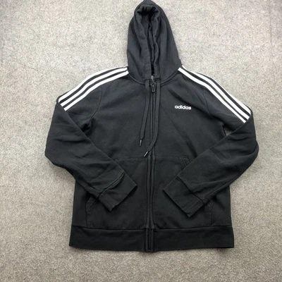 Adidas Hoodie Womens Large Black Three Stripes Full Zip Sweatshirt Jacket - Image 1 of 4