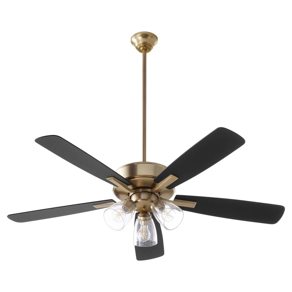 Quorum Ovation 3 Light Ceiling Fan Aged Brass/Clear/Seeded - 4525-2380