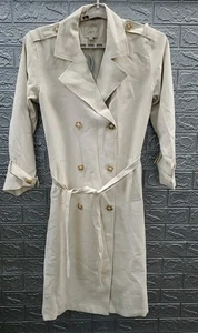 New LOFT Double Breasted Soft Touch Fluid Trench Coat Cream Sz M Petite - Picture 1 of 7
