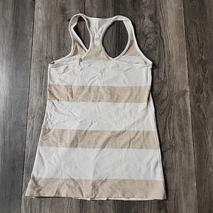 Lululemon Cool Racerback Heathered Cashew Tan White Stroll Stripe Tank Size 4 - Picture 1 of 3