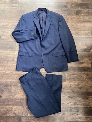 Vtg Austin Reed Suit 46R Navy Blue Glenn Check Blazer Sport Coat Slacks 36 Wool - Image 1 of 4