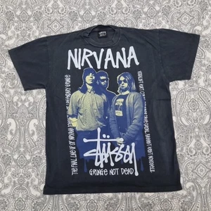 Vintage Stussy Nirvana Grunge Is Not Dead Shirt L Graphic Print 90s Kurt Cobain - Picture 1 of 6