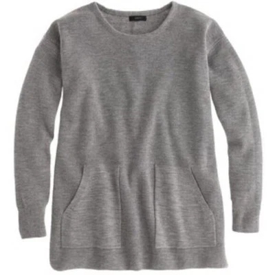J. Crew Womens XXS Gray Long Sleeves Merino Wool Pocket Tunic Sweater Pullover - Image 1 of 4