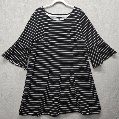 Vestido Lane Bryant 18/20 2X Cambio Manga Campana Negro Blanco Rayas Escote Redondo Foto 1 de 4