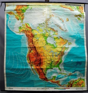 Cartina da parete scuola Harms quadro a rullo Nord America flusso marino lavagna didattica - Foto 1 di 1