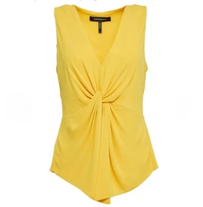 Top BCBGMAXAZRIA Amarillo Cuello en V Profundo Nudo Reunido Talla M - Imagen 1 de 10