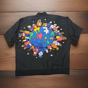 VTG SILKSCAPES Black Embroidered Artsy PEACE World Children Oversized Jacket OS - Picture 1 of 9
