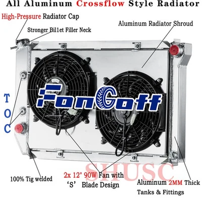 Ventilador de cubierta de radiador de 4 filas apto para Ford Mustang Torino Mercury Cougar Marquis 1969-73 Foto 1 de 4