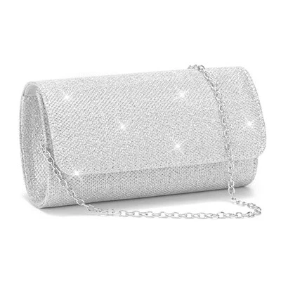 Carteras Clutch para Mujer, Bolso de Noche con Cadena Desmontable Damas Plateado Foto 1 de 4